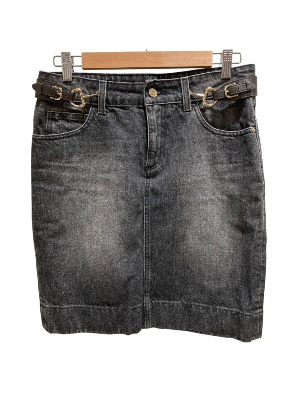 Gucci Horsebit Denim Mini Skirt Gray